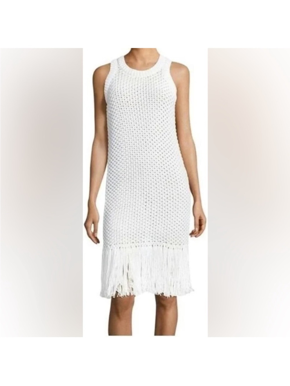 Michael Kors White Crocheted Fringe Shift Dress